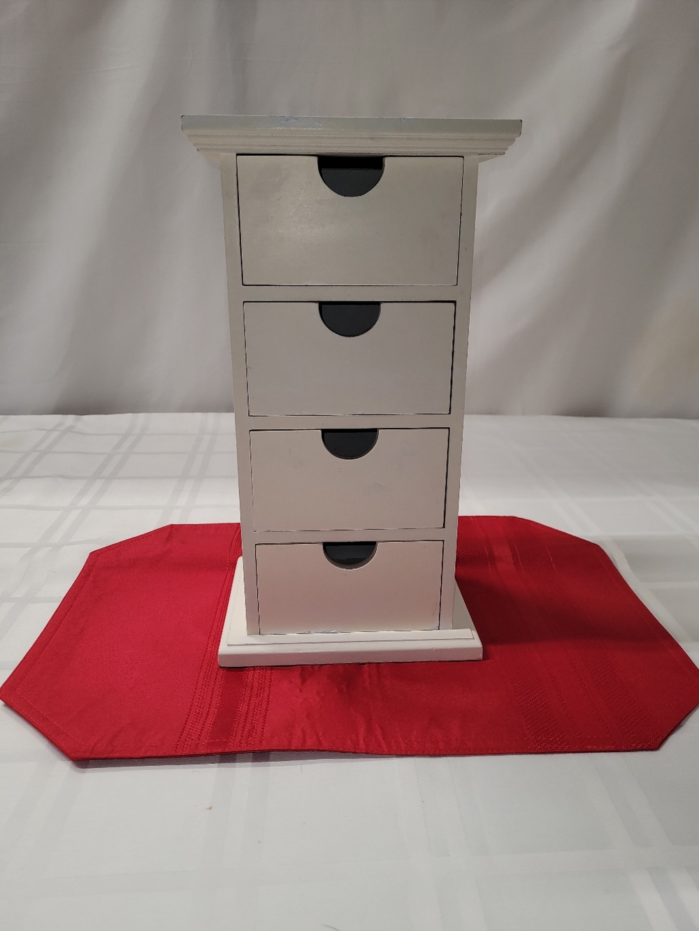 Four-Drawer White Wood Organizer - Compact Vertical Storage